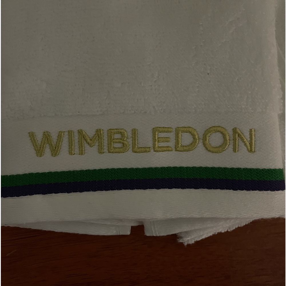 Wimbledon Embroidered in Gold & Purple/Green Trim Hand/Sport Towel by Ch… - Picture 3 of 3
